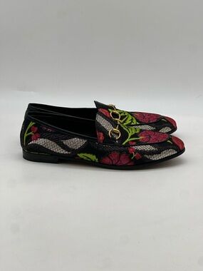 Gucci Embroidered Brocade Fabric Jordaan Horsebit Slip-On Loafers. Size 8.5